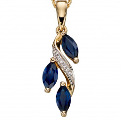 9ct Yellow Gold Sapphire And Diamond Marquise Drop Pendant GP2091L