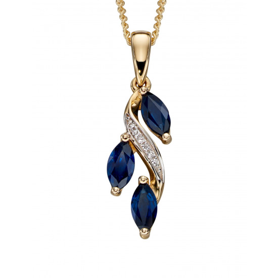 9ct Yellow Gold Sapphire And Diamond Marquise Drop Pendant GP2091L