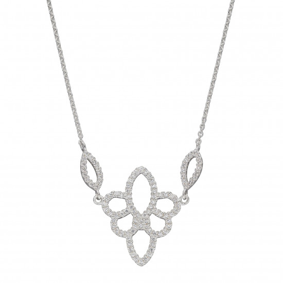 Silver Lace Effect CZ Necklace N4405C