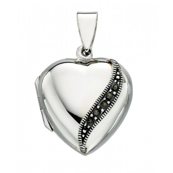 Silver MARCASITE Heart Locket P3934