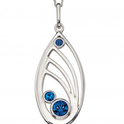 Silver Cutout Teardrop Pendant With Blue Crystals P4539L