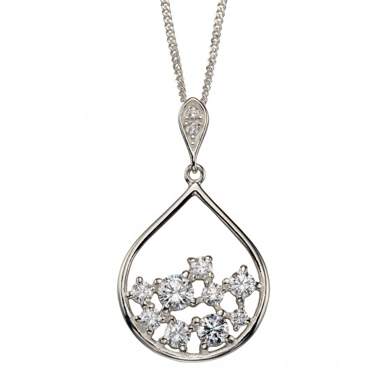 Silver Scattered Cubic Zirconia Teardrop Pendant P4673C