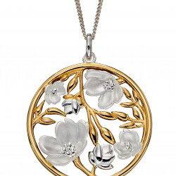 Silver Cherry Blossom Pendant With Yellow Gold Plating P4857