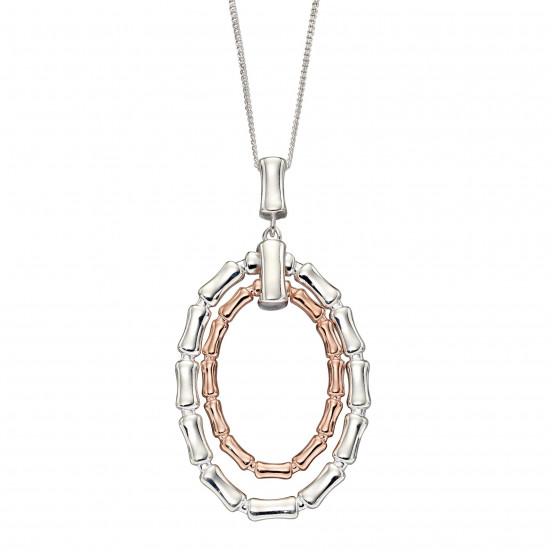 Silver Bamboo Pendant In Silver And Rose Gold Plating P4933