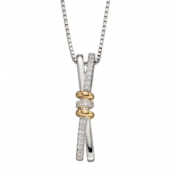 Fiorelli Silver Connected Rings Pendant with Yellow Gold Plating and CZ and Chain P4949C