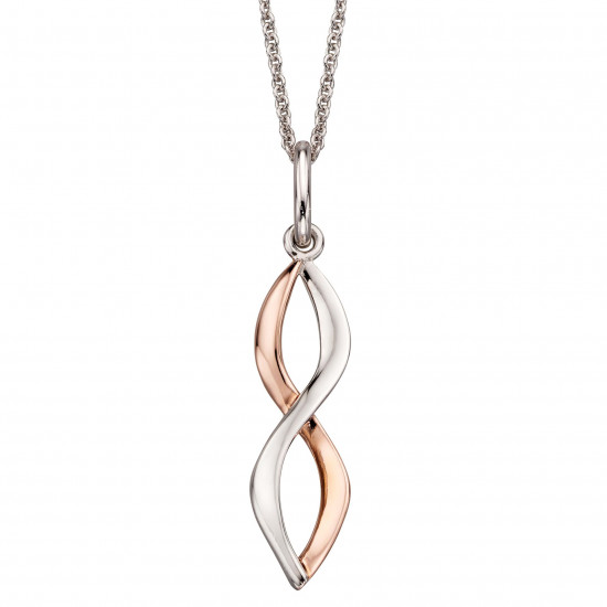 Fiorelli Silver Twisted Navette Pendant with Rose Gold Plating and Chain P4954