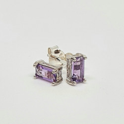 Silver Amethyst Oblong Stud Earrings SE1114AM