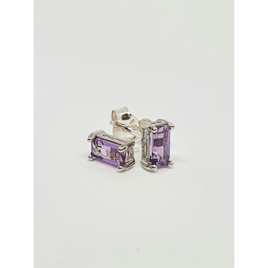 Silver Amethyst Oblong Stud Earrings SE1114AM