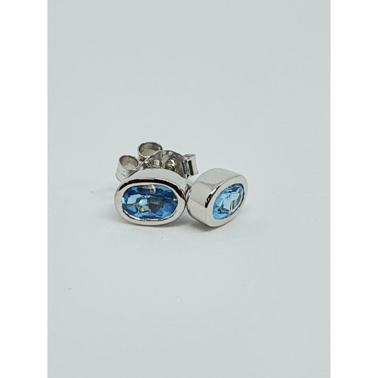 Silver Blue Topaz Oval Studs SE1118BT