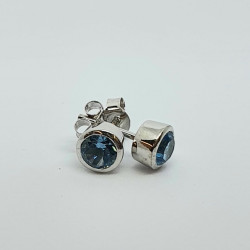 Silver Round Blue Topaz Studs SE1123BT