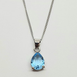 Silver Blue Topaz Pear Pendant And Chain SP1136BT