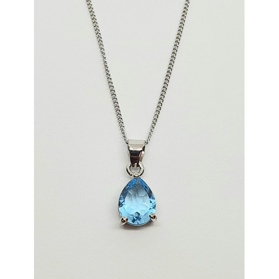 Silver Blue Topaz Pear Pendant And Chain SP1136BT