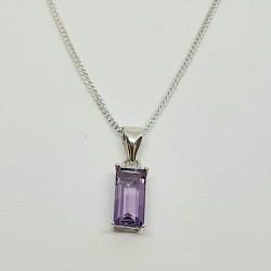 Silver Amethyst Oblong Pendant And Chain SP1141AM