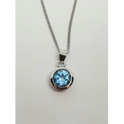 Silver Blue Topaz Round Pendant And Chain SP1142BT