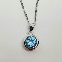 Silver Blue Topaz Round Pendant And Chain SP1142BT