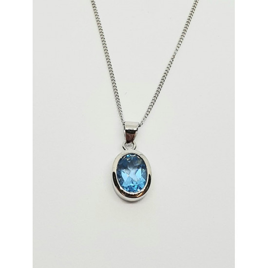 Silver Blue Topaz Oval Pendant And Chain SP1146BT