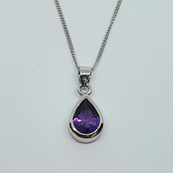 Silver Amethyst Pear Pendant And Chain SP1148AM