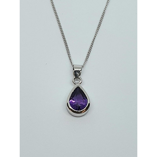 Silver Amethyst Pear Pendant And Chain SP1148AM