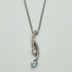 Silver Blue Topaz And CZ Pendant And Chain SP9258BT