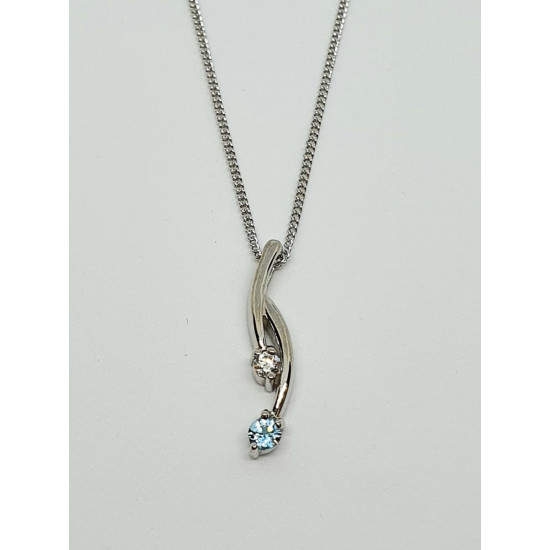 Silver Blue Topaz And CZ Pendant And Chain SP9258BT