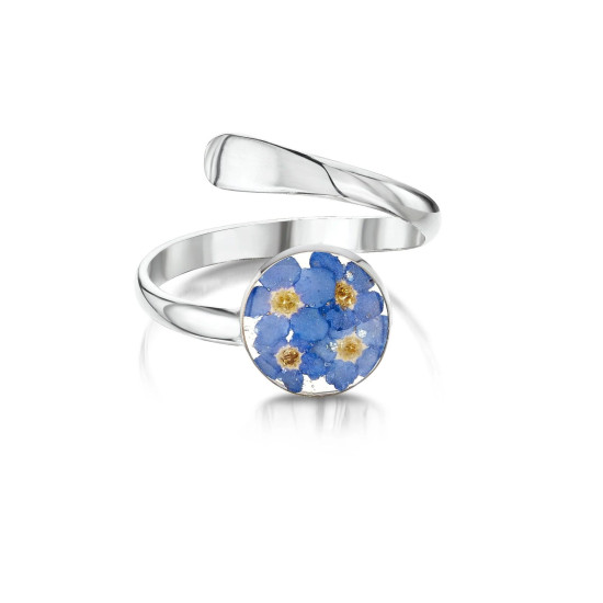 Shrieking Violet Silver Forget Me Not Flower Adjustable Ring SV30