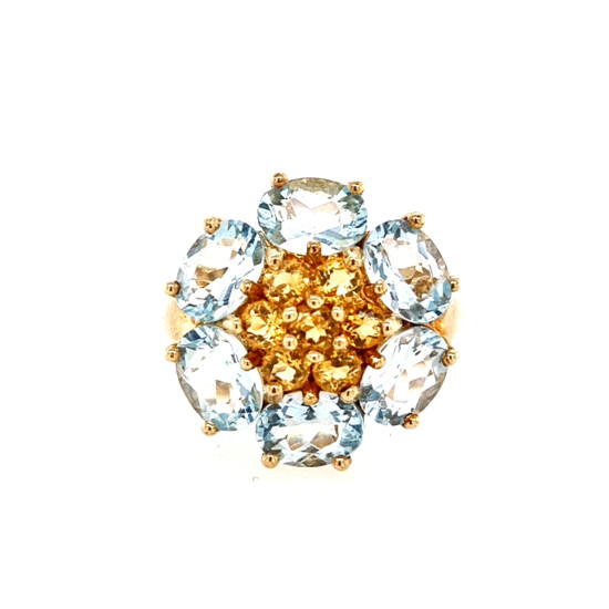 Pre Owned 9ct Blue and Yellow Stone Cluster Ring ZN41